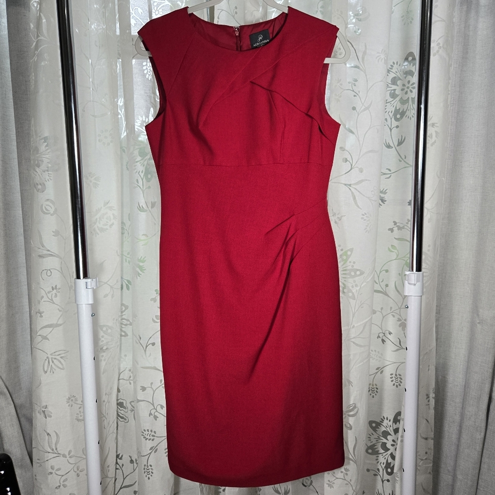 Adrianna Papell Deep Red Fitted Midi Dress Size 8 Elegant Cocktail Classic‎
